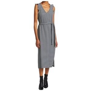 Paige Ravyn Waist Tie Midi Dress Ruffle Sleeve Navy/White Stripe Size XS